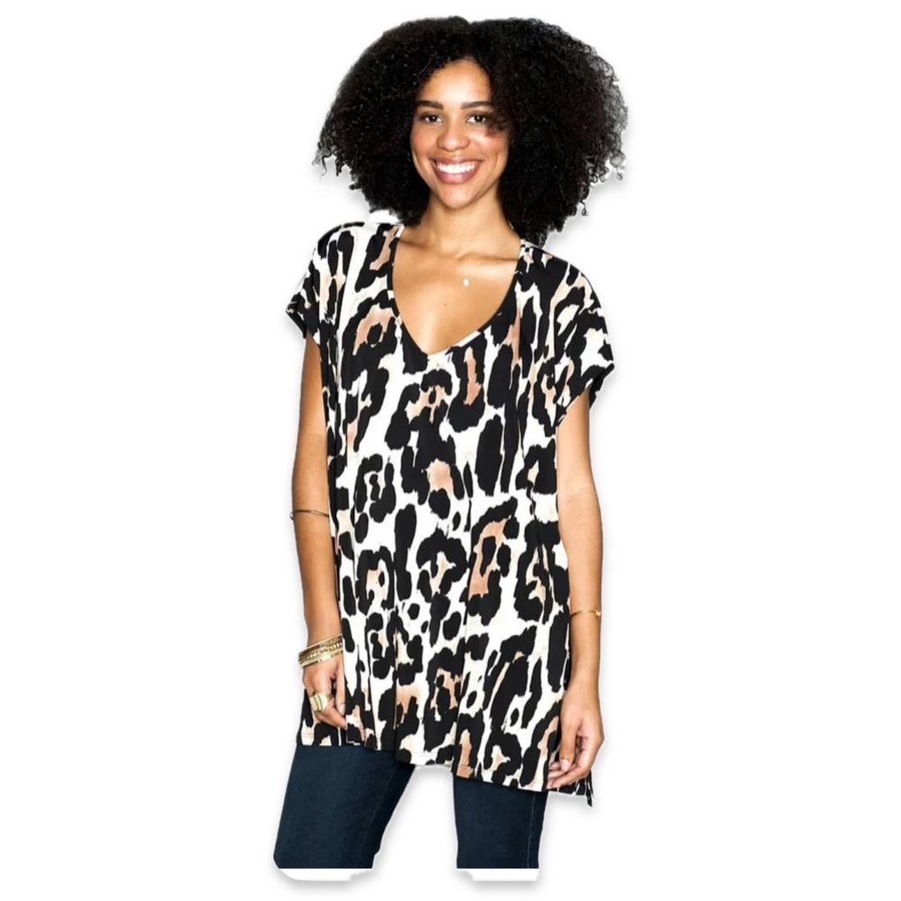 Show Me Your MuMu Carter Animal Print V-Neck Tunic‎ sz XS stretch spandex